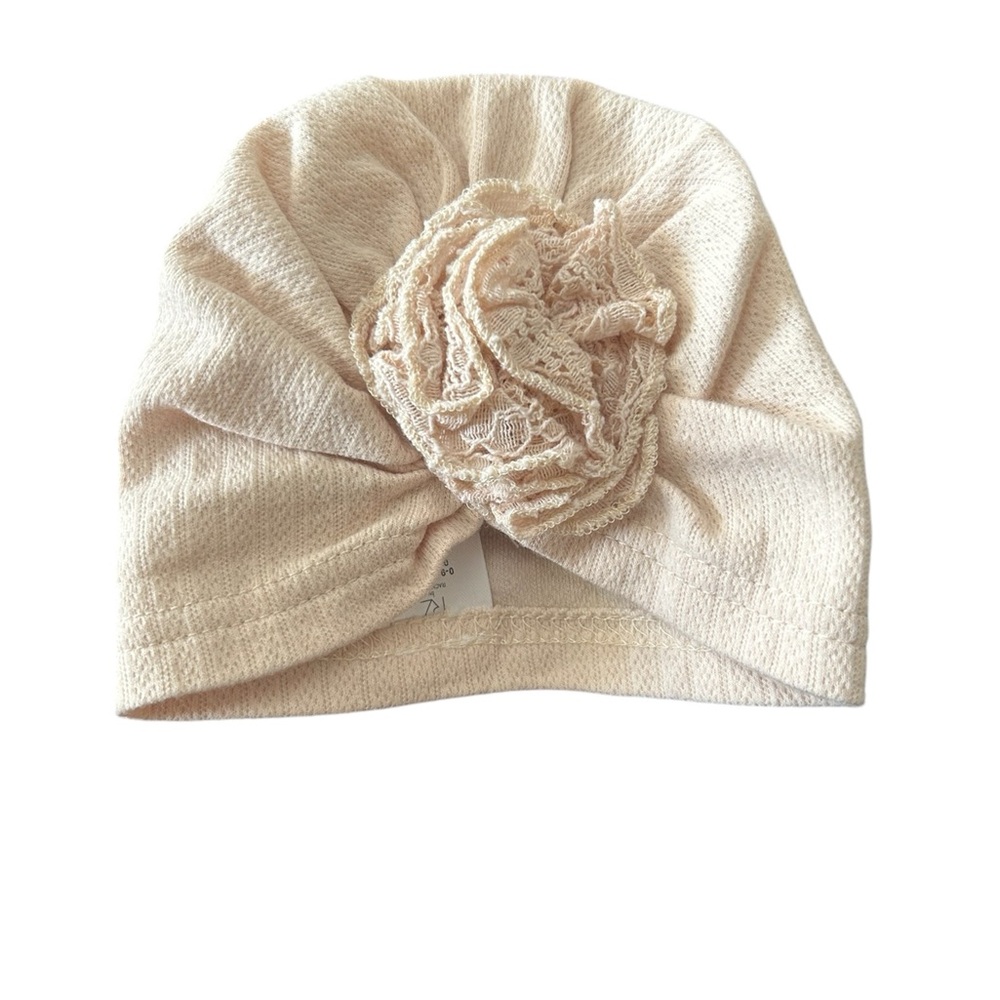 Kids Cream Turban with Floral Accent